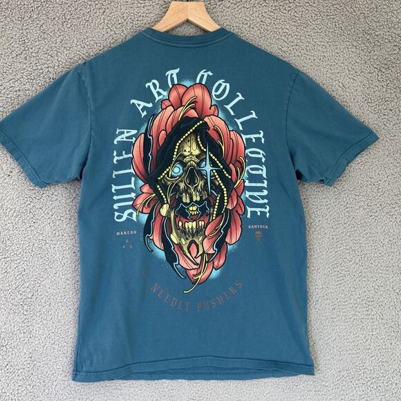Sullen Other - SULLEN ART Skull Needle Pushers T Shirt Mens Large Blue Tattoo Y2K Grunge Street